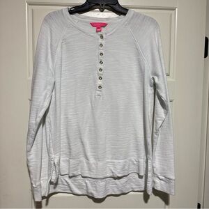 Lilly Pulitzer White Long Sleeve Tee with Button Detail